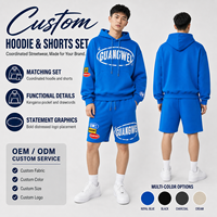 Conjunto de Sudadera con Capucha y Pantalones Cortos para Hombre, Estampado, Estilo Urbano, Dos Piezas, Traje Deportivo de Verano, Logotipo Personalizado