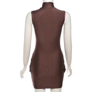Abito Casual estivo da donna elegante Design plissettato con modello solido vita naturale tessuto ecologico e lavabile - Product Image 5