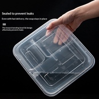 Boîte à bento jetable rectangulaire épaissie de style américain à trois compartiments en PP de qualité alimentaire personnalisable pour la restauration rapide à emporter