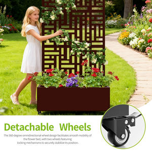 Grand pot de fleurs en métal, bac à plantes, haut, long, rectangulaire, jardin surélevé avec treillis et roues pour plantes grimpantes - Product Image 2