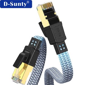 High Speed Cat8 Flat Nylon <b>Braided</b> Ethernet Cable 40Gbps 2000MHz SFTP RJ45 Network Patch <b>Cord</b> for Router PC - Product Image 1
