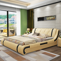 Ensemble Lit Plateforme de Luxe en Cuir et Bois, Cadre de Lit King Size pour Mobilier de Chambre