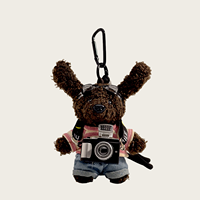 Porte-clés personnalisé avec logo, chien marron en peluche Kawaii, breloque de sac en peluche douce, porte-clés mignon appareil photo pour sac à dos et sac à main