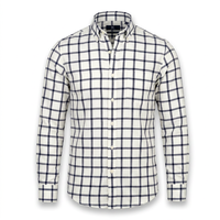 Chemise Homme Personnalisée ODM en Sergé 100% Coton Teint en Fil, Col Rabattu, Coutures Contrastantes, Coupe Droite, Printemps, Bureau