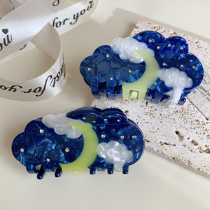 Venta al por mayor de pinzas para el pelo de acetato de diamantes de imitación nube azul accesorios para el cabello Luna Nube Grande para mujeres - Product Image 3