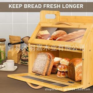 DORPU Bamboo Bread Box Double Layer Flip Top Dustproof Wooden Storage For <b>Kitchen</b> Countertop Family Use - Product Image 4