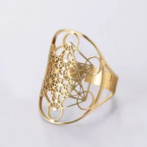 Angel Seal Archangel Metatron Cube Ring Women Stainless Steel Sacred Geometry Rings Amulet Religious Spiritual Jewelry