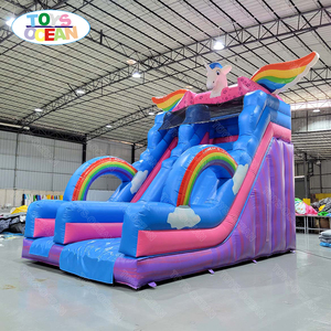 Toboggan aquatique gonflable licorne, toboggan arc-en-ciel pour enfants à usage sec et humide pour fête d'anniversaire - Product Image 3