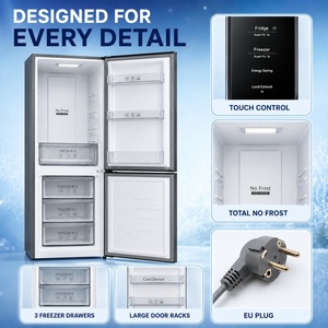 Réfrigérateur à <span class=keywords><strong>deux</strong></span> portes en verre noir 325L, congélateur inférieur sans givre, 220-240V 50Hz, économie d'énergie de 30%, pour maison, appartement, hôtel - Product Image 2