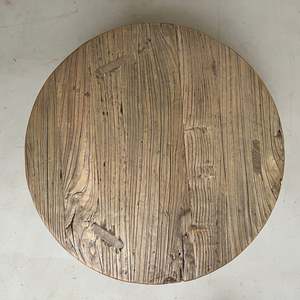 Rustic <b>Small</b> <b>Round</b> Coffee <b>Table</b> Crafted From Solid Reclaimed Elm Featuring a Driftwood-like Finish with Natural Imperfections - Product Image 5