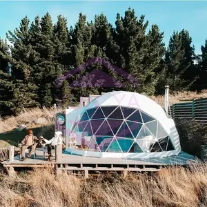 Hot-Dip Galvanisasi Kedap Suara Glamping Dome Rumah Skylight Tenda Kubah Hangat Liburan dengan Kamar Mandi untuk Pasangan dan Kekasih