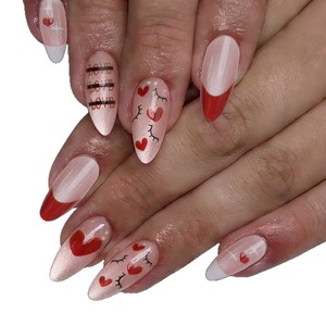 <span class=keywords><strong>Kit</strong></span> de <span class=keywords><strong>manucure</strong></span> DIY <span class=keywords><strong>pas</strong></span> <span class=keywords><strong>cher</strong></span> pour la Saint-Valentin 2026 : Faux ongles à presser en forme d'amande, motif cœur, effet œil de chat détachable - Product Image 5