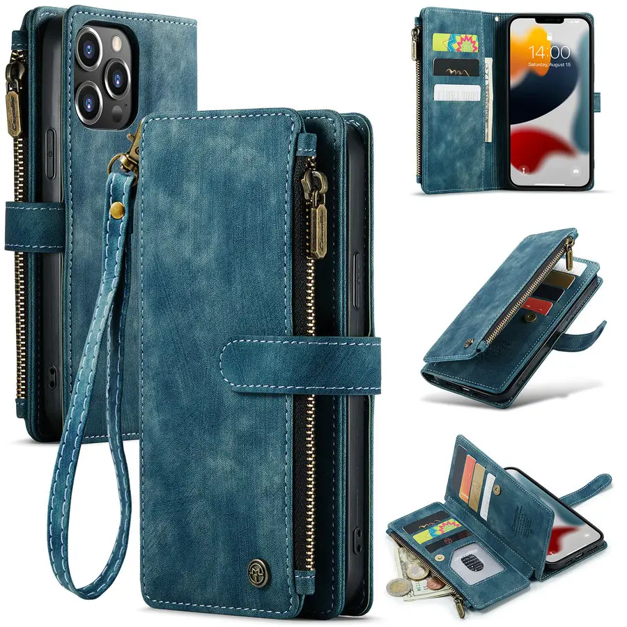 CaseMe Luxury Wallet Cover for iPhone 14 Pro Max Phone Case Retro Cell Phone Design for Samsung Z Fold 4 Flip 4 Leather Case