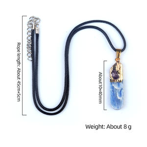 <span class=keywords><strong>Kyanite</strong></span> batu kristal biru alami tidak beraturan Panjang liontin bungkus DIY perhiasan kalung grosir - Product Image 3