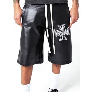 Design Custom High Quality Embroidery Logo <b>Leather</b> <b>Shorts</b> for Men High Quality <b>Black</b> Elastic Waist Sports Pu <b>Leather</b> <b>Shorts</b> - Product Image 1