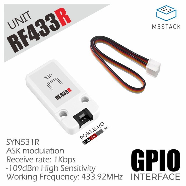 M5Stack Unit RF433R Wireless RF Receiver Module SYN531R 43392MHz ASK 1kbps -109dBm High Sensitivity