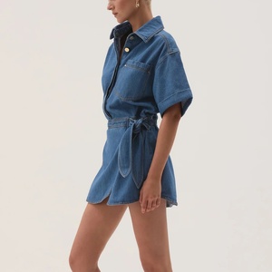 Robe en jean OEM tendance d'été avec fermeture boutonnée sur le devant et ceinture à nouer pour femme - Product Image 4