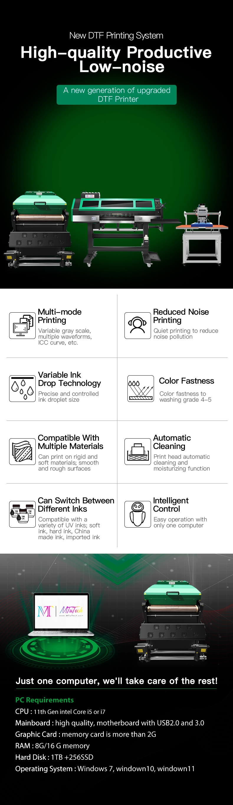 2022 Top Selling MTuTech Best DTF Printer Printing Machine (40cm ) 60cm  (2 head) 4 head Inkjet T shirt Printing Machine