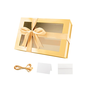 Boîte cadeau rigide de forme rectangulaire avec ruban jaune et carte de vœux, emballage haut de gamme pour cadeaux et artisanat - Product Image 2