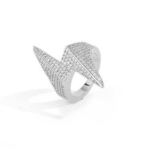 Wholesale Custom GRA VVS Moissanite Lightning Bolt <b>Ring</b> 925 Silver Gold Plated Hip Hop <b>Iced</b> Out Diamond Setting Bling Jewelry - Product Image 2