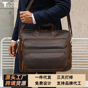 Tiding Vintage Genuine Leather 15.6 Inch Laptop <b>Briefcase</b> Business Shoulder Bag Men Dark Brown - Product Image 5