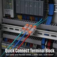 Bloc de bornes à connexion rapide personnalisé 0,08-4 mm² avec trous de fixation par vis 450 V 32 A 12 ports pour connexion d'onduleur compact