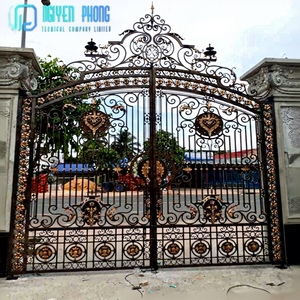 Valla de hierro forjado automática de lujo para entrada principal con arcos, la más vendida al por mayor de fábrica - Product Image 1
