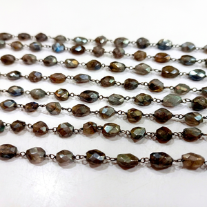 Chaîne de chapelet ovale facettée en labradorite naturelle mystique, vendue au mètre - Product Image 1