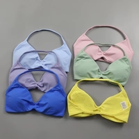 Soutien-gorge de sport sans couture pour femme, à bretelles halter, maintien léger, dos ouvert froncé, rembourré, pour yoga et gym, style crop top
