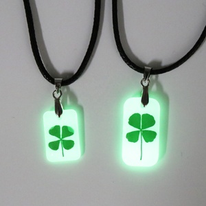 Luminous Lucky Four Leaf Clover Jewelry Charms Necklace <strong>Glow</strong> <strong>in</strong> <strong>the</strong> <strong>Dark</strong> <strong>the</strong> Back Crescent <strong>Star</strong> 4 Leaf Clover Pendant Necklace - Product Image 3