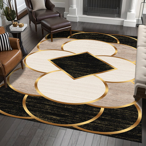 Karpet beludru berlian emas pola marmer ukuran besar, karpet Area poliester berbantalan untuk latihan rumah - Product Image 5