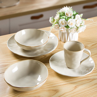 Ensemble de vaisselle en céramique à glaçure réactive faite à la main, ensemble de vaisselle en porcelaine de 16 pièces, ensemble de plats et de bols, vaisselle, assiette à dîner