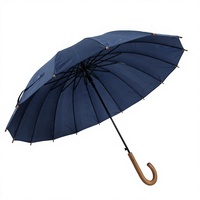 Parapluie droit double couche à 8 baleines en gros, parapluie promotionnel personnalisé avec logo coloré imprimé et poignée en bois courbée