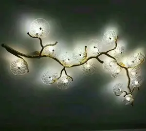 Modern hotel project decorative metal art crystal glass flower ceiling light