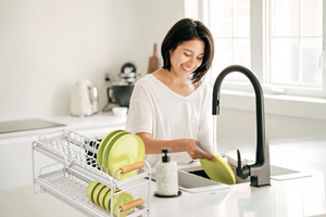 Japanese Style Sliding Drawer Tableware Utensil Bowl and <b>Dish</b> Plate Storage Organizer Drying Rack With Wood Handle for Cabinet - Product Image 4