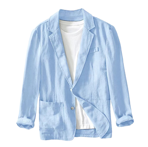 Chaqueta Casual de Una Sola Capa para Hombre, Color Sólido, Algodón/Lino, Prenda Exterior Elegante, Moda de Verano, Estilo Casual Masculino - Product Image 1