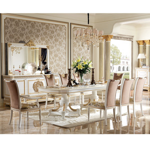 Sản Phẩm Mới Đồ Cổ Bằng Gỗ Ý Chạm Khắc Bàn Ăn Hình Bầu Dục Với Màu Trắng Và Vàng - Product Image 1