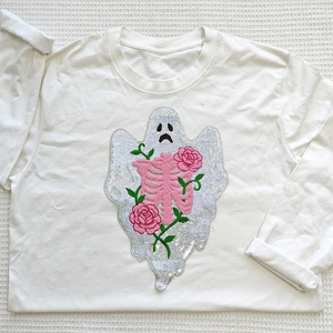 Nouveau design 2026 – Grandes écussons thermocollants personnalisés en chenille et sequins, broderie fantôme et crâne, pour chemises d'Halloween - Product Image 5