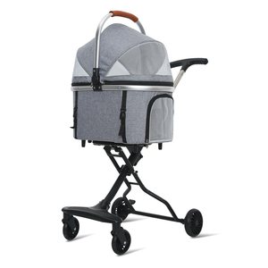 Poussette de transport pour animaux de compagnie (chats et chiens) 3-en-1, légère, de luxe, pliable d'une seule main, portable, pour l'extérieur et les voyages, design tendance et détachable - Product Image 3