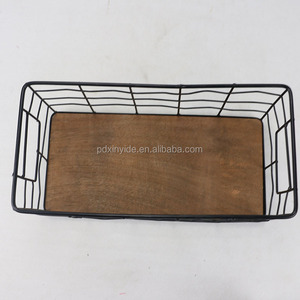 Uso <span class=keywords><strong>en</strong></span> <span class=keywords><strong>el</strong></span> hogar se rectángulo de metal de <span class=keywords><strong>hierro</strong></span> de malla de alambre de la cesta de fruta con madera <span class=keywords><strong>en</strong></span> la parte inferior - Product Image 2