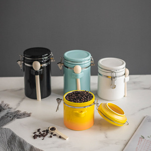 Bocal de conservation hermétique en céramique blanche de style nordique minimaliste pour grains de café, thé, céréales mélangées, conteneur de cuisine et de garde-manger - Product Image 2
