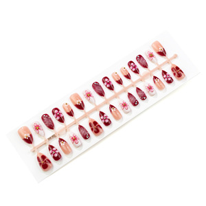 30 Uñas Postizas Cortas en Forma de Almendra, Otoño Invierno, Elegantes, Francesas, Dulces, con Flores 3D y Pedrería, Puntas de Uñas Postizas - Product Image 5