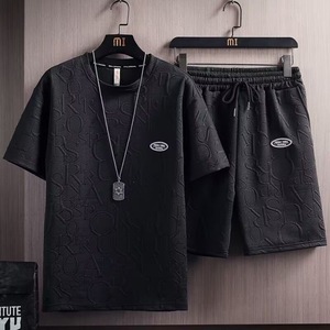 Ensemble 2 pièces T-shirt et <span class=keywords><strong>short</strong></span> en polycoton 180 GSM pour homme, coupe décontractée, vente en gros, décontracté, été, personnalisable OEM - Product Image 2