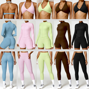 Women Fitness Roupa De Esporte V-neck Cross Back <strong>Sport</strong> <strong>Bra</strong> Zipper Jacket High Waist Shorts Push up <strong>Leggings</strong> 4 Pcs Yoga Gym <strong>Set</strong> - Product Image 2