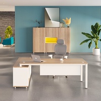 Bureau de direction de luxe en forme de L, table de bureau de PDG, poste de travail moderne pour cadres avec armoire de rangement
