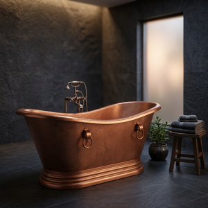 Baignoire autoportante ovale en cuivre, finition martelée, de luxe, sans couvercle, pour adultes - Artisanat indien - Product Image 3