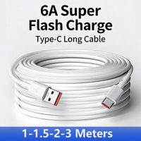 Kabel USB ke Tipe C Pengisian Cepat 6A 1m 2m 3m Sinkronisasi Data Kecepatan Tinggi Kabel Charger USB C untuk Xiaomi Redmi Huawei Android