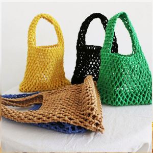 2024 New Solid Color Cotton Rope Hollowed Out <b>Net</b> <b>Mesh</b> Small Beach Bag Fashion Holiday Portable Tote Bags for Women Beach - Product Image 3