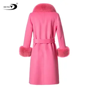 Быстрая доставка, Кашемировое Австралийское шерстяное пальто, женское кашемировое пальто черного и розового цвета с мехом