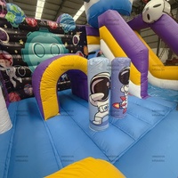 Structure gonflable combinée PVC Thème Cœur Amour avec toboggan, motif Astronaute Fusée, pour enfants, idéale pour fêtes et locations extérieures 5mx4mx5m